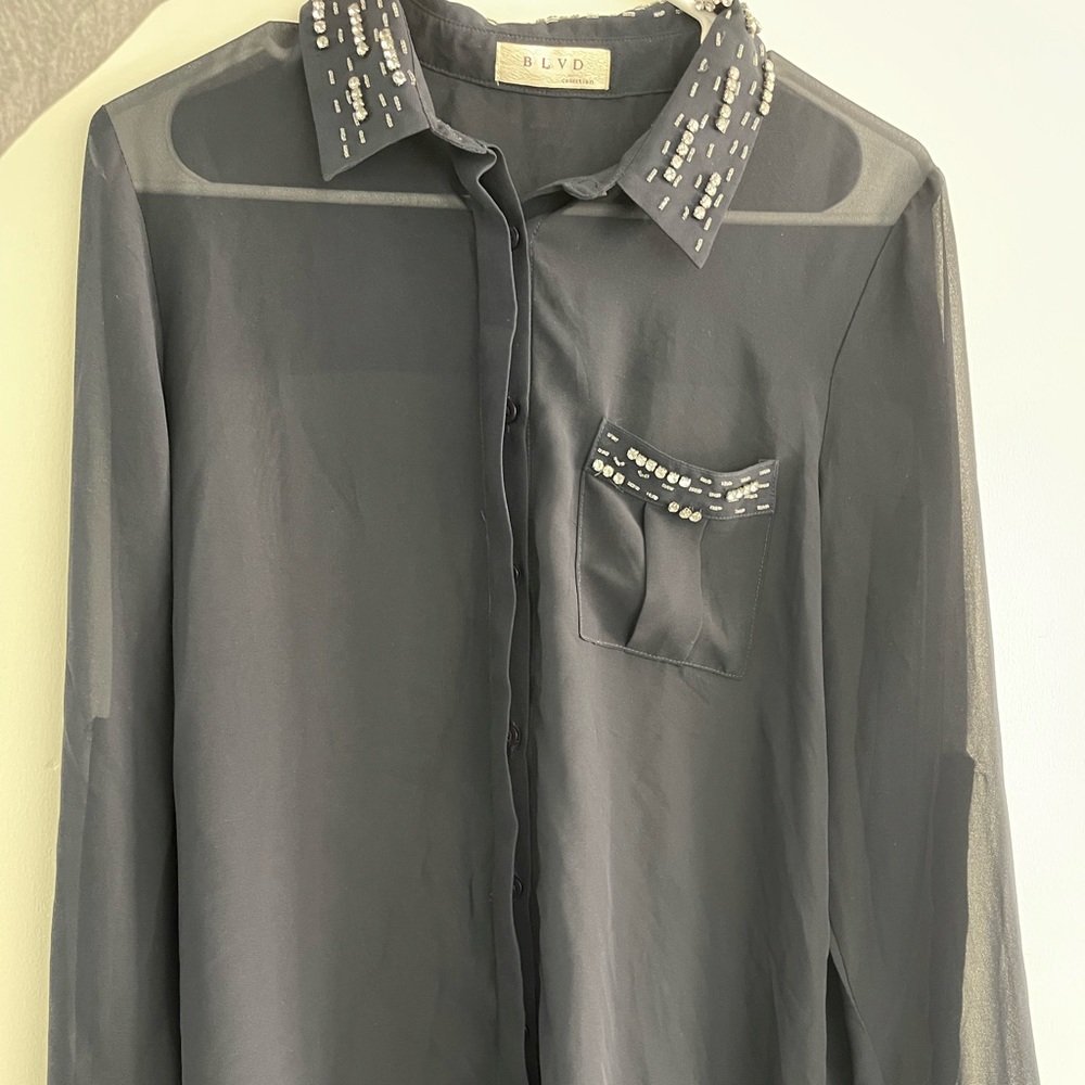 BLVD blue long sleeve blouse, large
